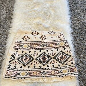 Cream Embroidered Mini Skirt